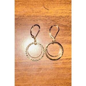 Women Gold Circle Textured Drop Hammered Leverback Dangle Earrings